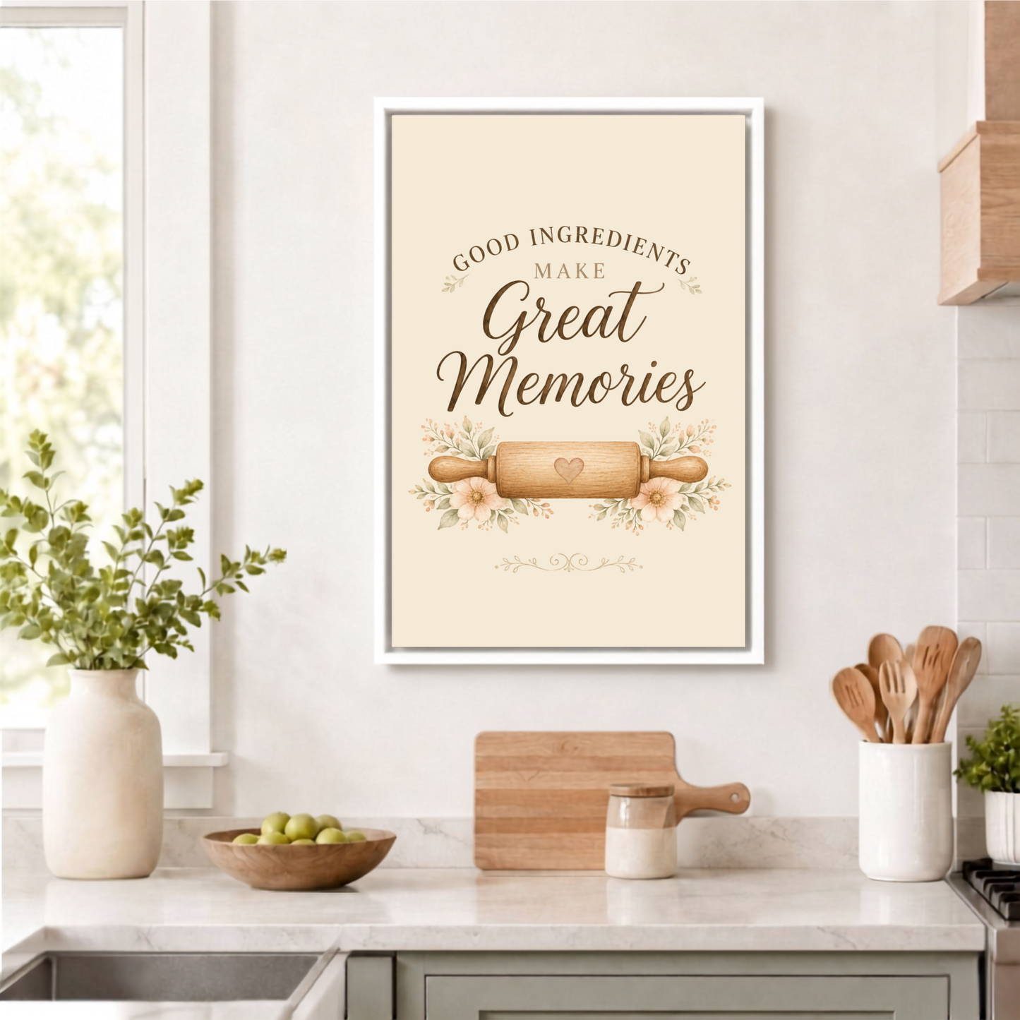 Good Ingredients Make Great Memories | Framed Kitchen Wall Art Canvas