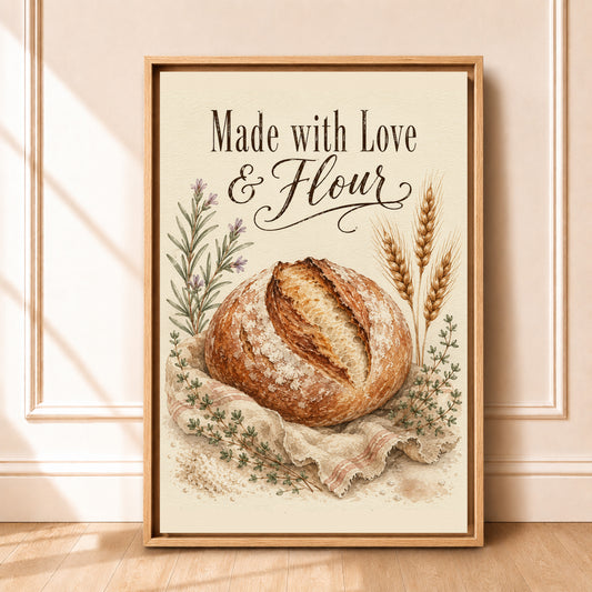 Farmhouse Bakery Art | Made With Love and Flour | Framed Canvas