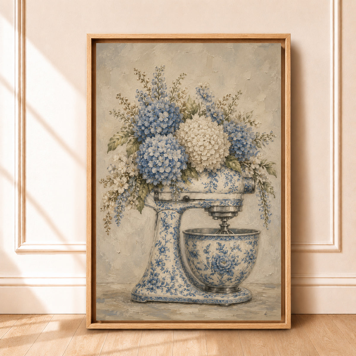 Hydrangea Wall Art | Blue Chinoiserie Stand Mixer Framed Canvas