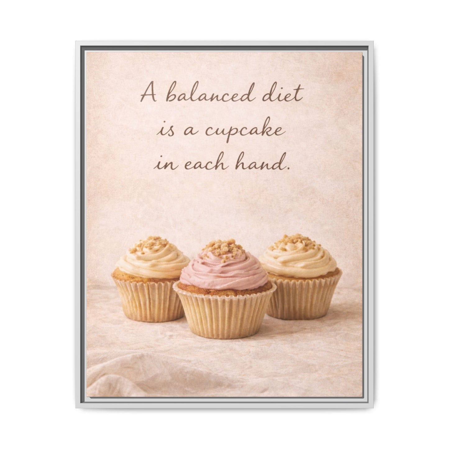 A Balanced Diet Is a Cupcake In Each Hand Framed Kitchen Canvas Wall Art