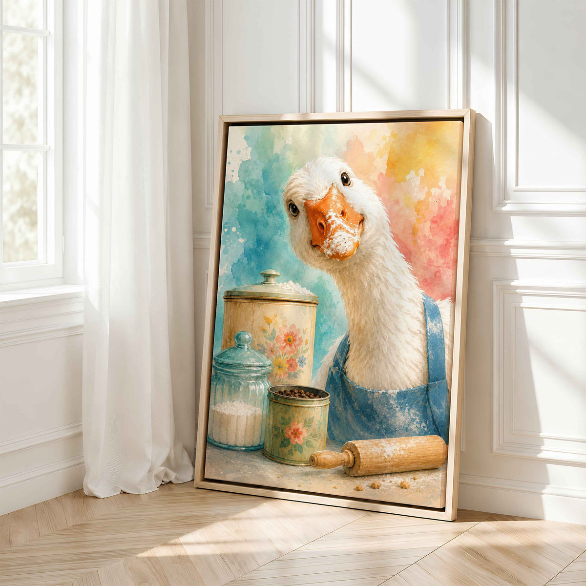 Goose Painting Canvas | Whimsical Framed Kitchen Wall Art