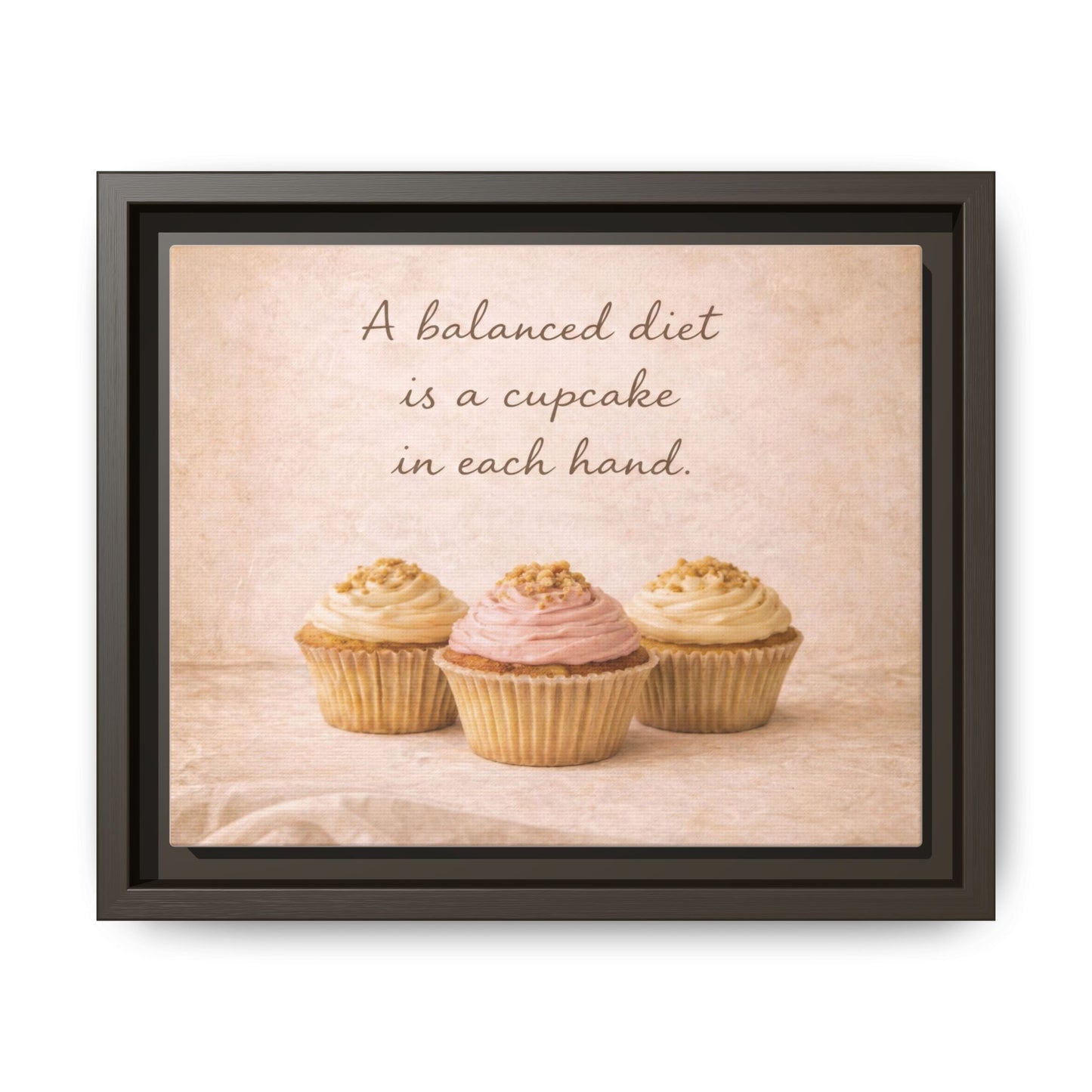 A Balanced Diet Is a Cupcake In Each Hand Framed Kitchen Canvas Wall Art