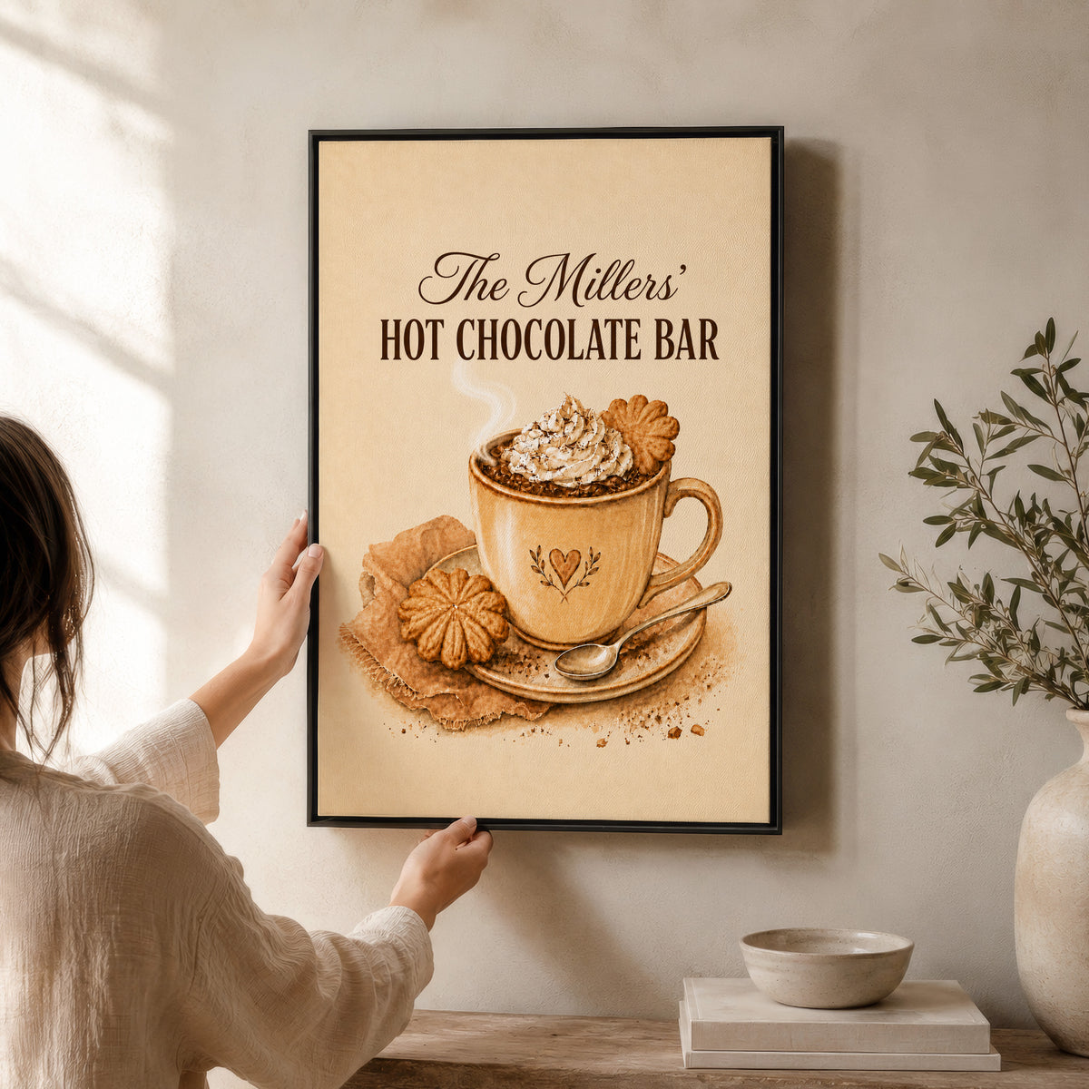 Personalized Hot Chocolate Bar Sign Framed Canvas