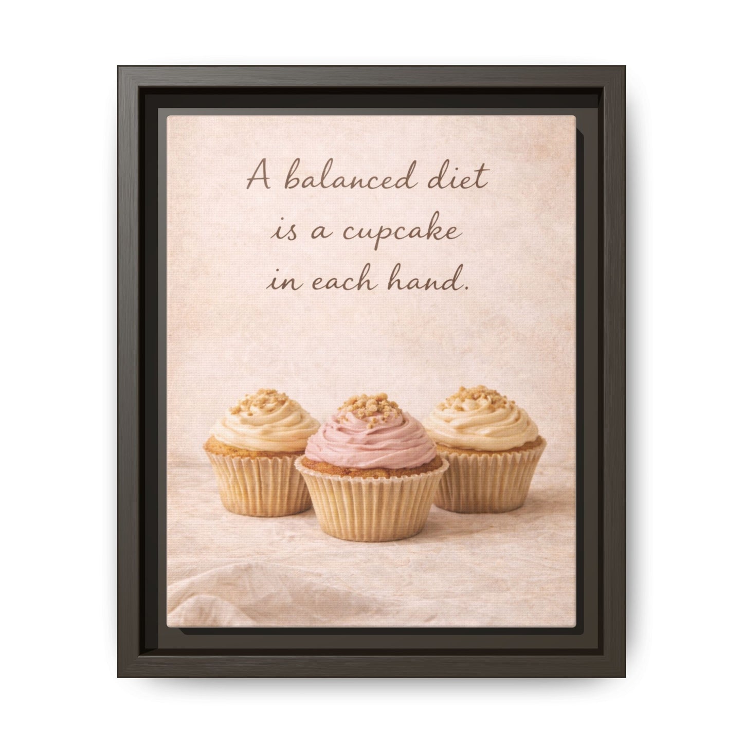 A Balanced Diet Is a Cupcake In Each Hand Framed Kitchen Canvas Wall Art