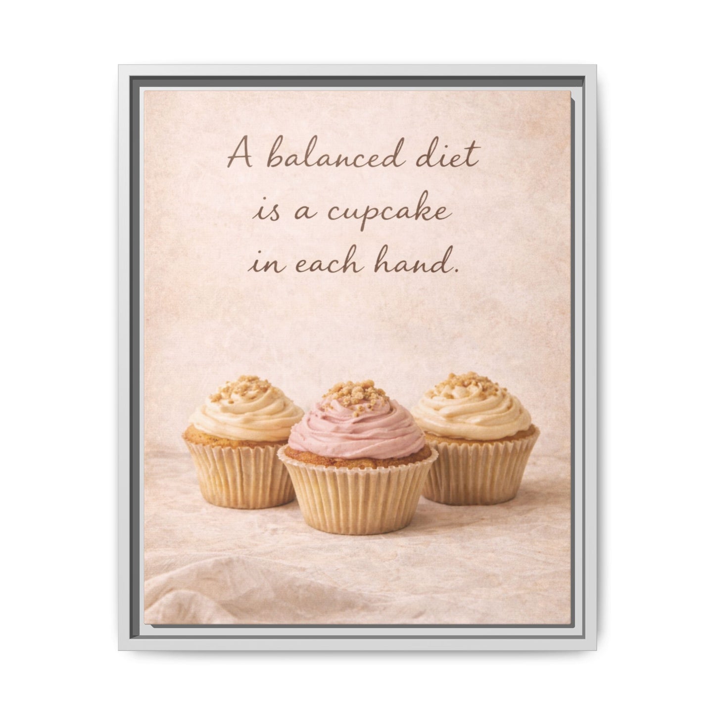 A Balanced Diet Is a Cupcake In Each Hand Framed Kitchen Canvas Wall Art