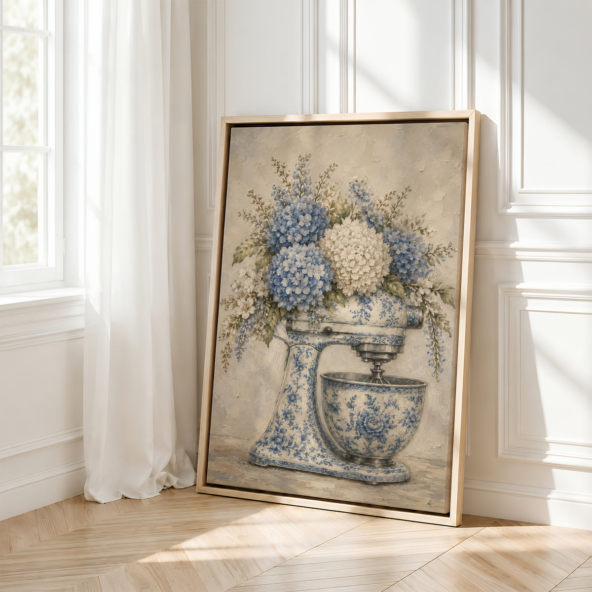 Hydrangea Wall Art | Blue Chinoiserie Stand Mixer Framed Canvas