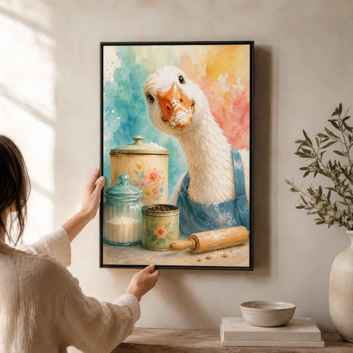Goose Painting Canvas | Whimsical Framed Kitchen Wall Art