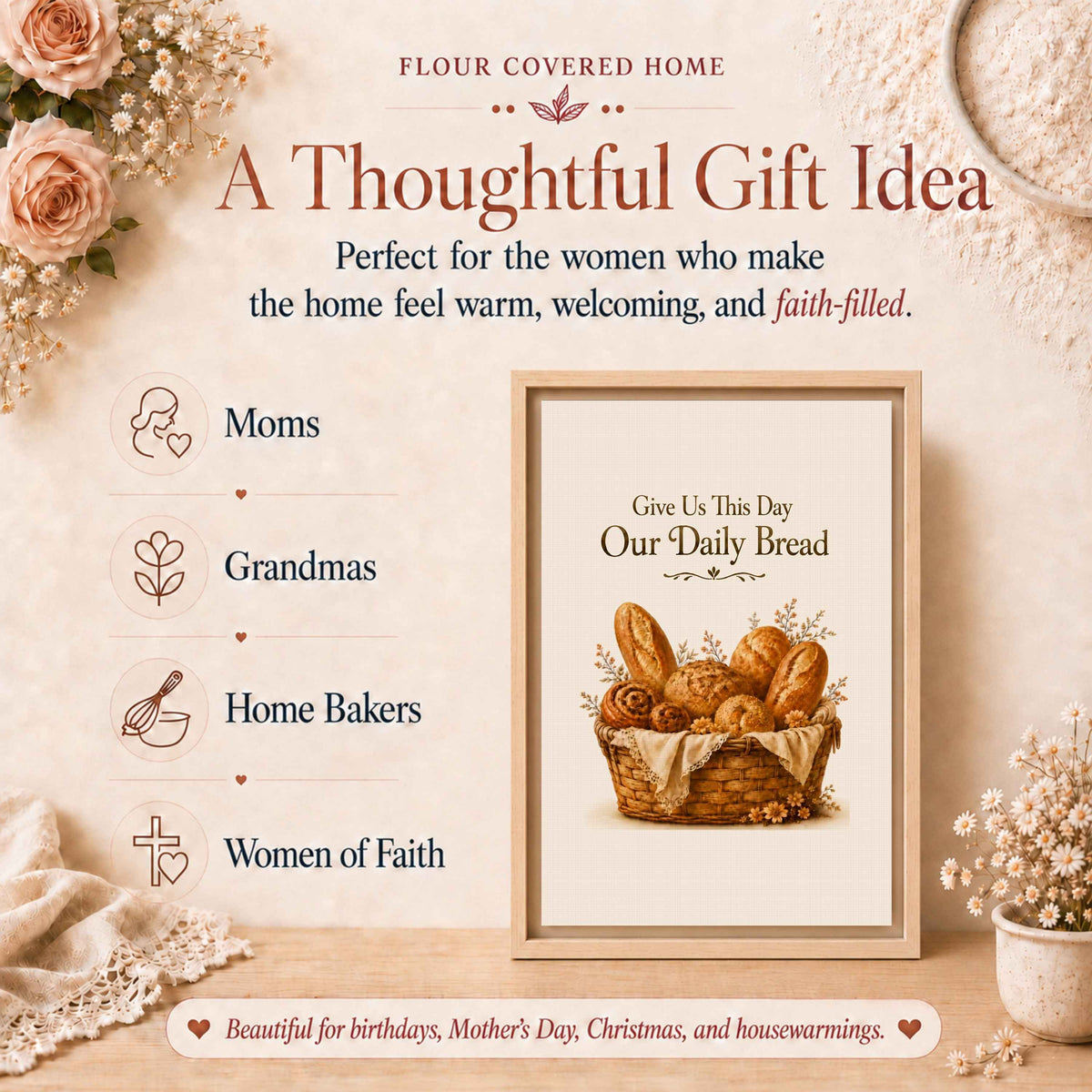 Give Us This Day Our Daily Bread | Christian Kitchen Wall Art Canvas