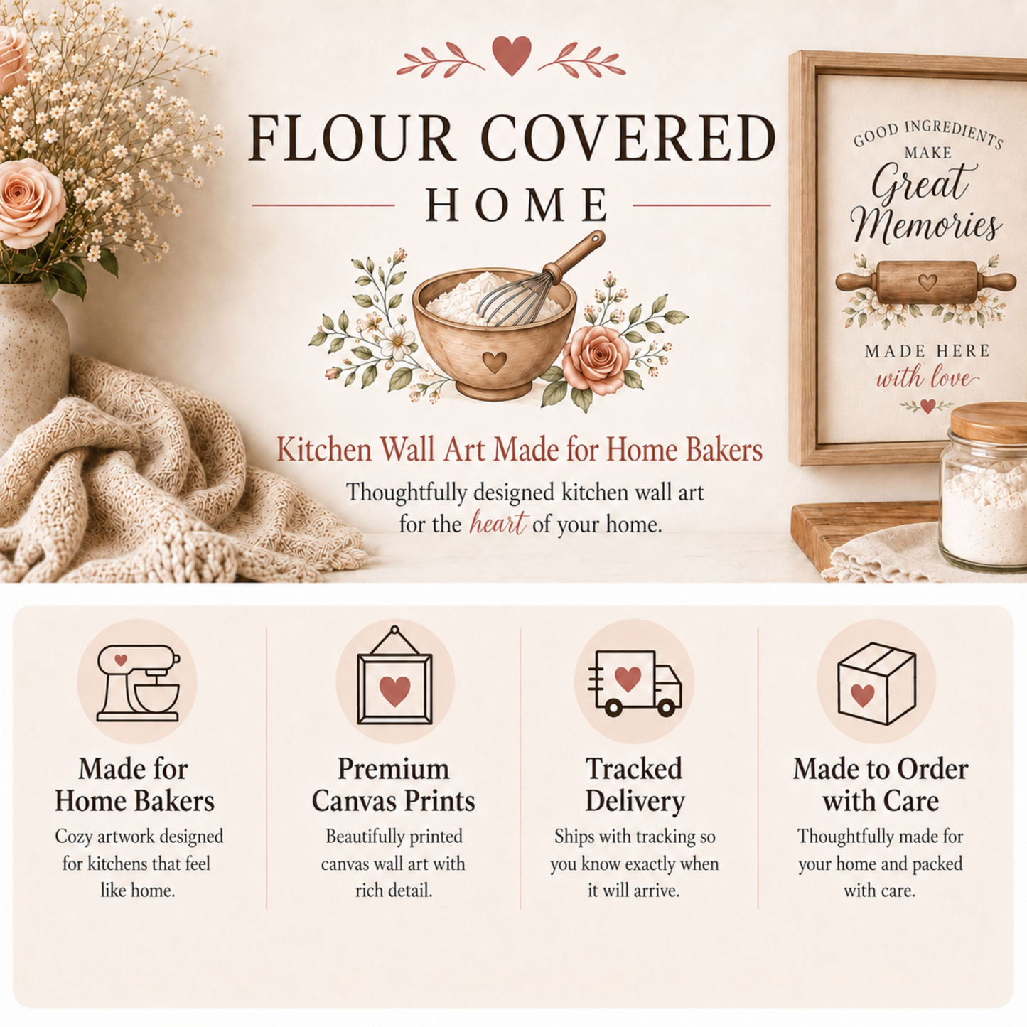 Good Ingredients Make Great Memories | Framed Kitchen Wall Art Canvas