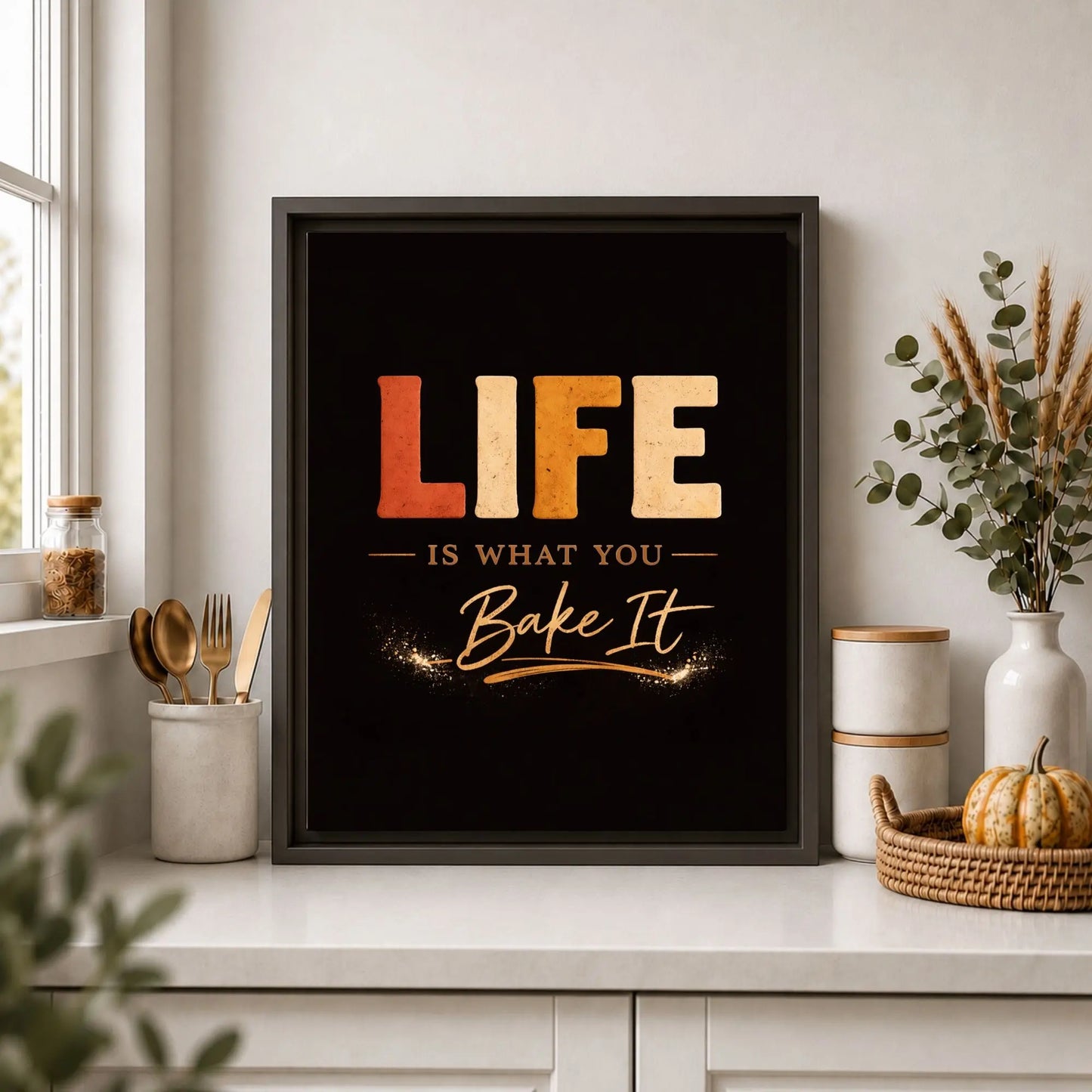 Life Is What You Bake It | Framed Kitchen Wall Art Canvas