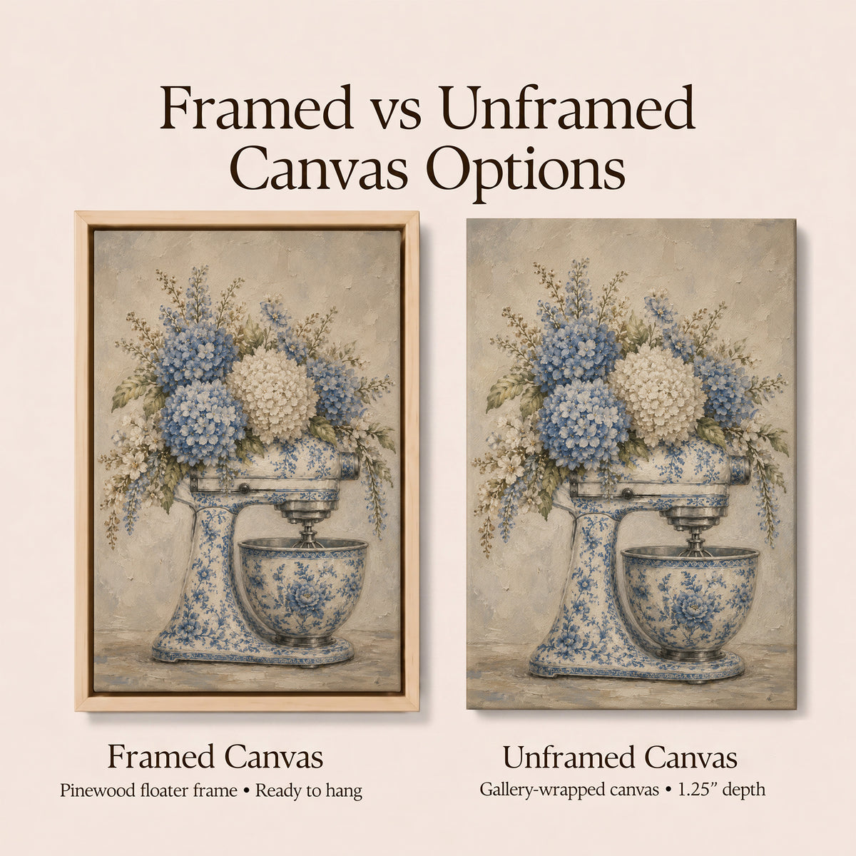 Hydrangea Wall Art | Blue Chinoiserie Stand Mixer Canvas
