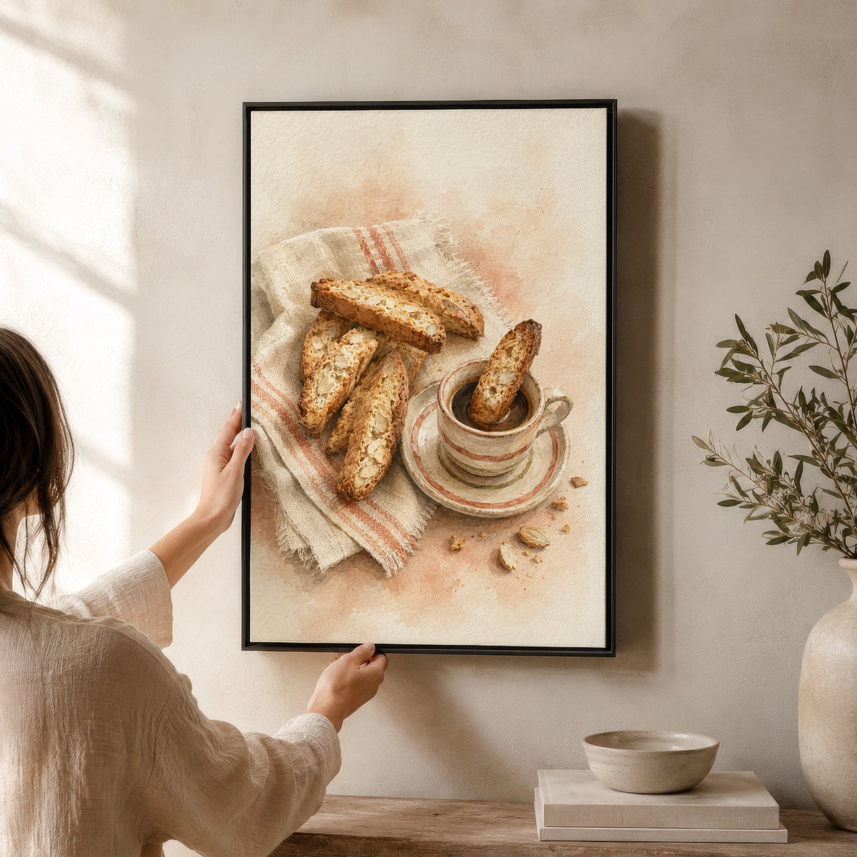 Framed Italian Wall Art | Biscotti & Coffee Painting