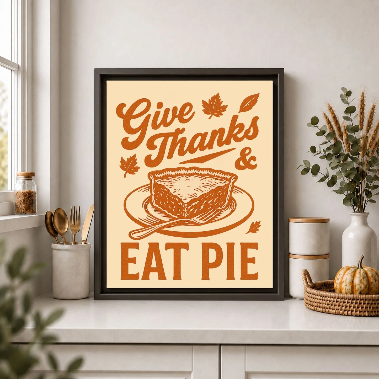 Give Thanks Eat Pie | Framed Kitchen Wall Art Canvas