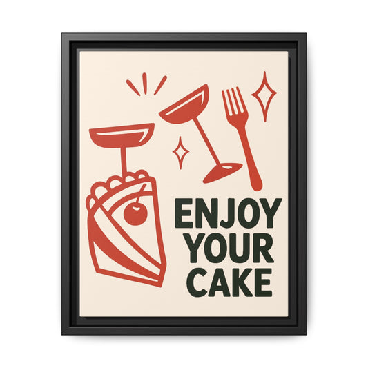 Enjoy Your Cake Modern Minimal Line Art Framed Kitchen Canvas Wall Art