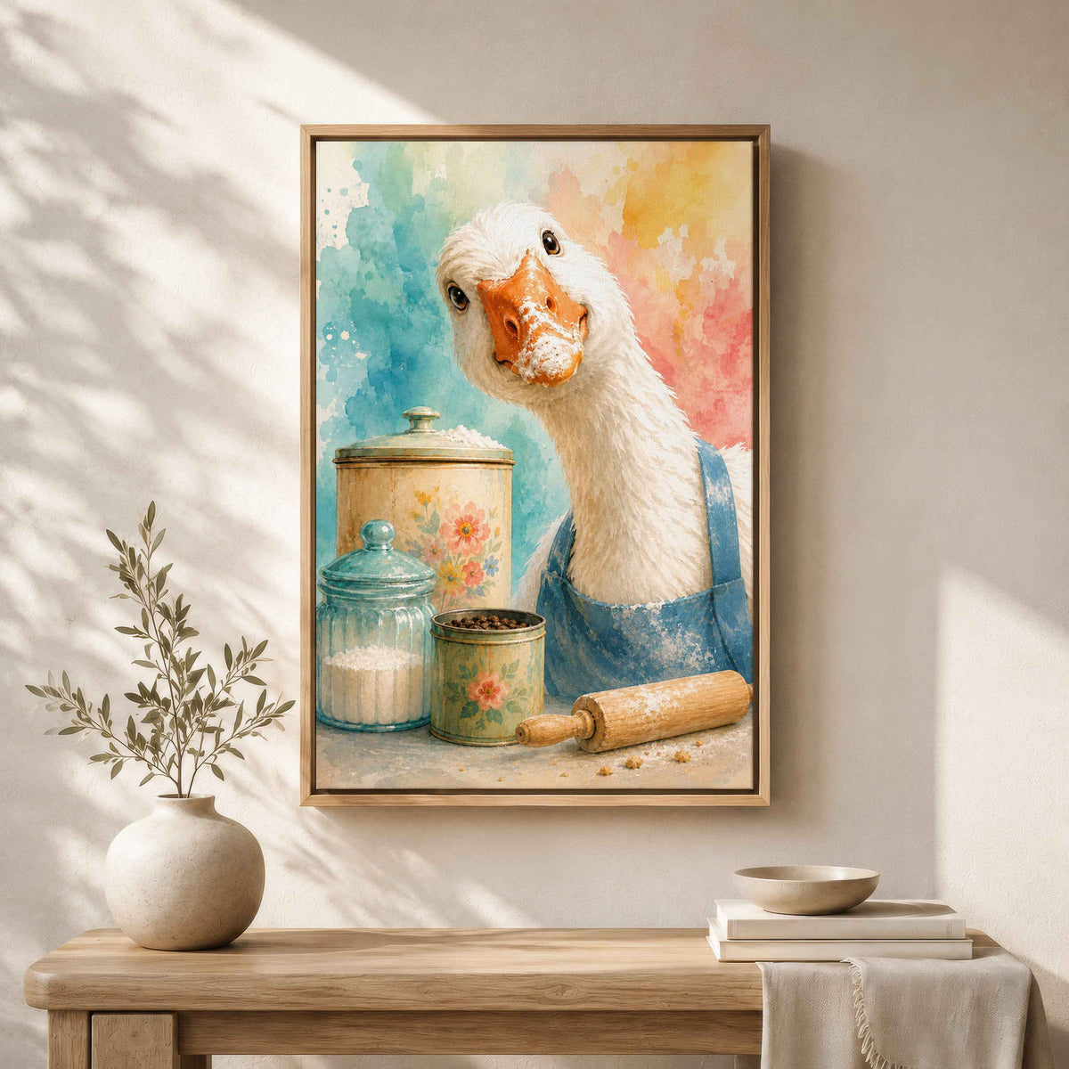 Goose Painting Canvas | Whimsical Framed Kitchen Wall Art
