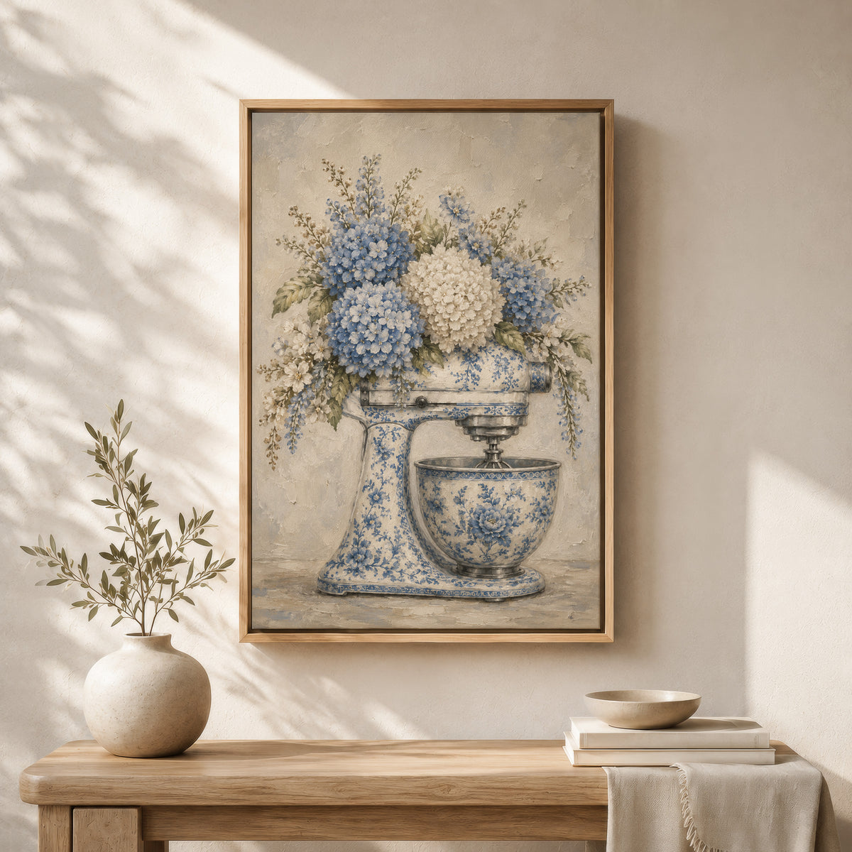 Hydrangea Wall Art | Blue Chinoiserie Stand Mixer Framed Canvas