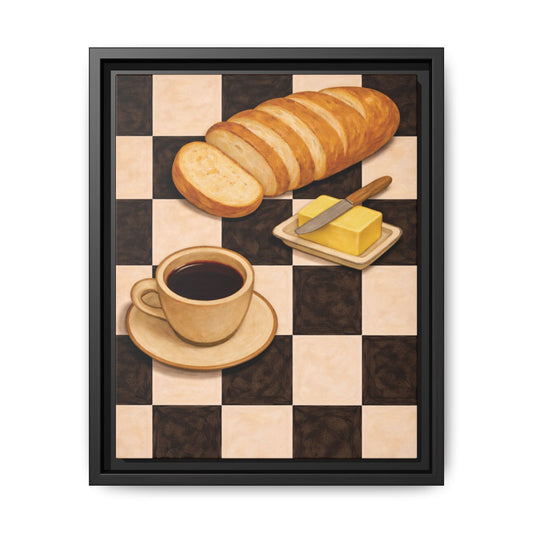 Retro Coffee, Bread & Butter Framed Kitchen Wall Art Canvas
