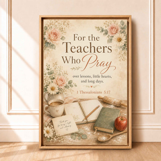 Christian Classroom Decor Canvas | The Teachers Who Pray Framed Print