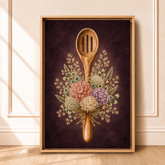 Framed Hydrangea Wall Art | Wooden Spoon Kitchen Decor Canvas