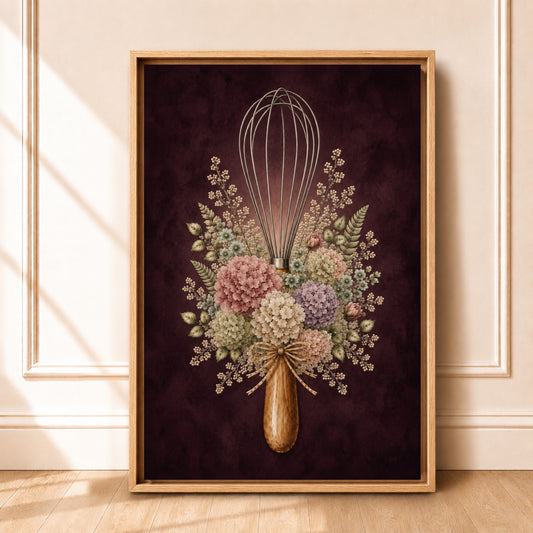 Framed Hydrangea Wall Art | Vintage Whisk Kitchen Canvas