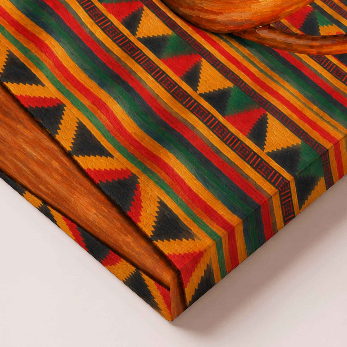 Framed Black Kitchen Wall Art Canvas | Coffee & Kente Cloth Still Life