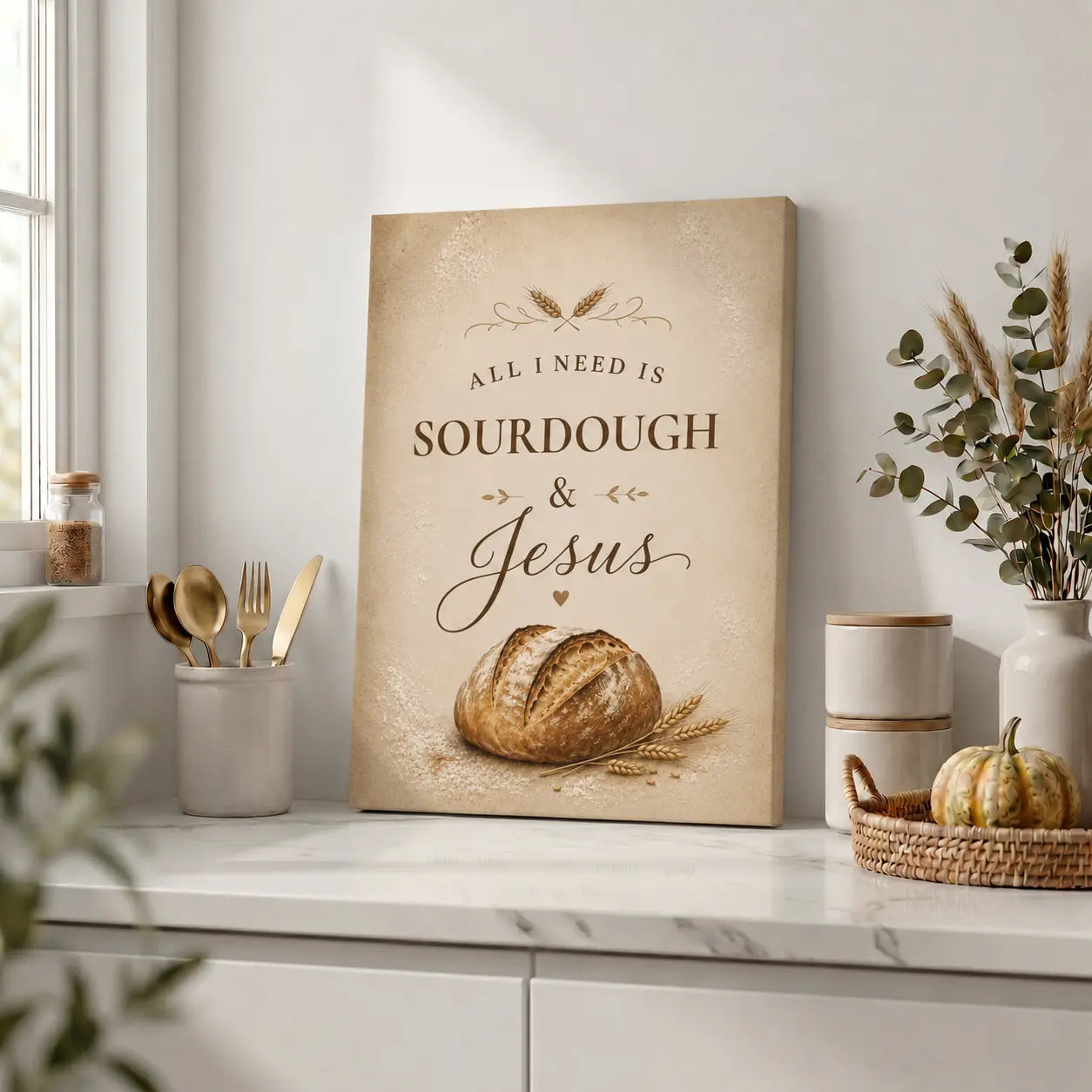 All I Need Is Sourdough & Jesus | Christian Kitchen Wall Art Canvas