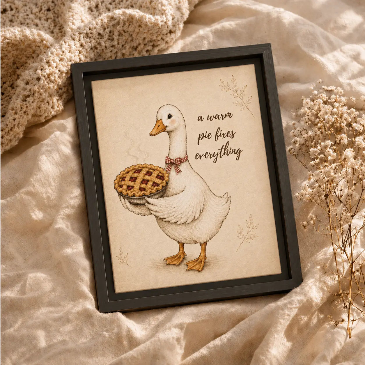 A Warm Pie Fixes Everything | Framed Kitchen Wall Art Canvas