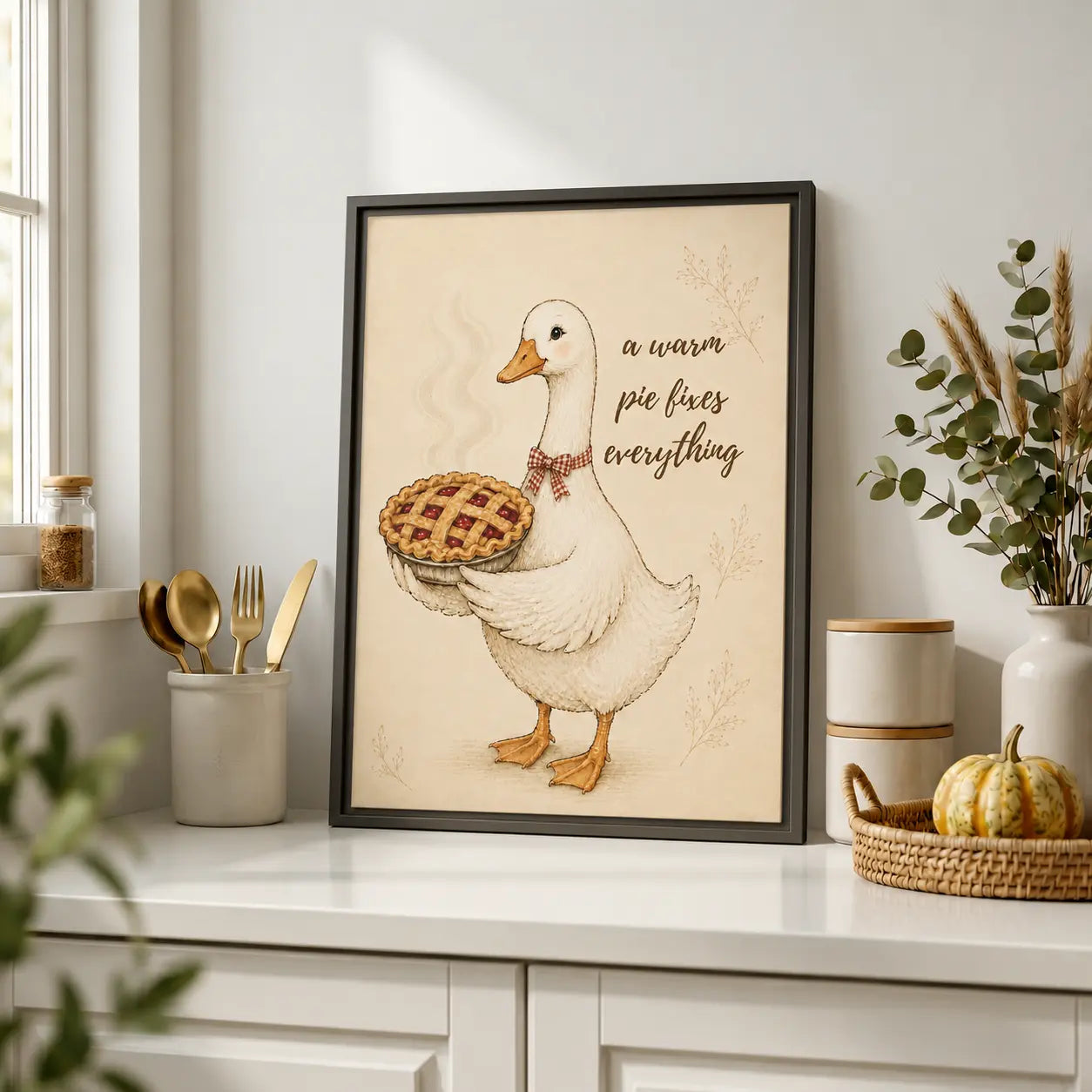 A Warm Pie Fixes Everything | Framed Kitchen Wall Art Canvas