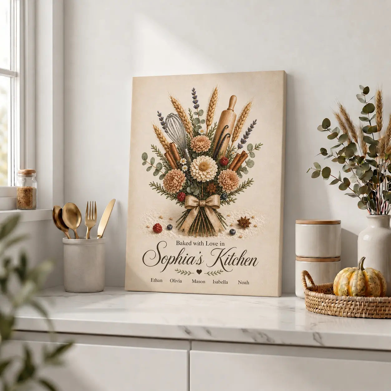 Baked with Love | Personalized Kitchen Wall Art Canvas