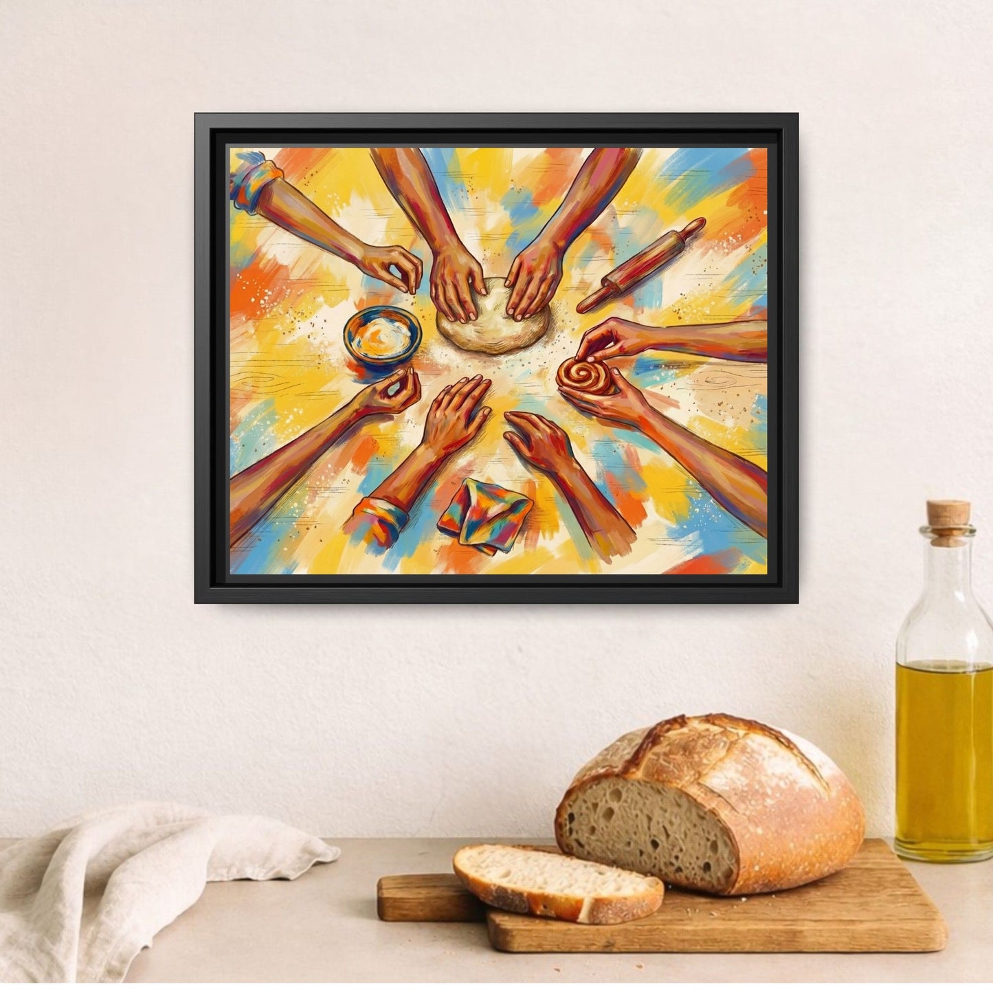 The Home Bakers’ Circle In Color Framed Kitchen Wall Art Canvas