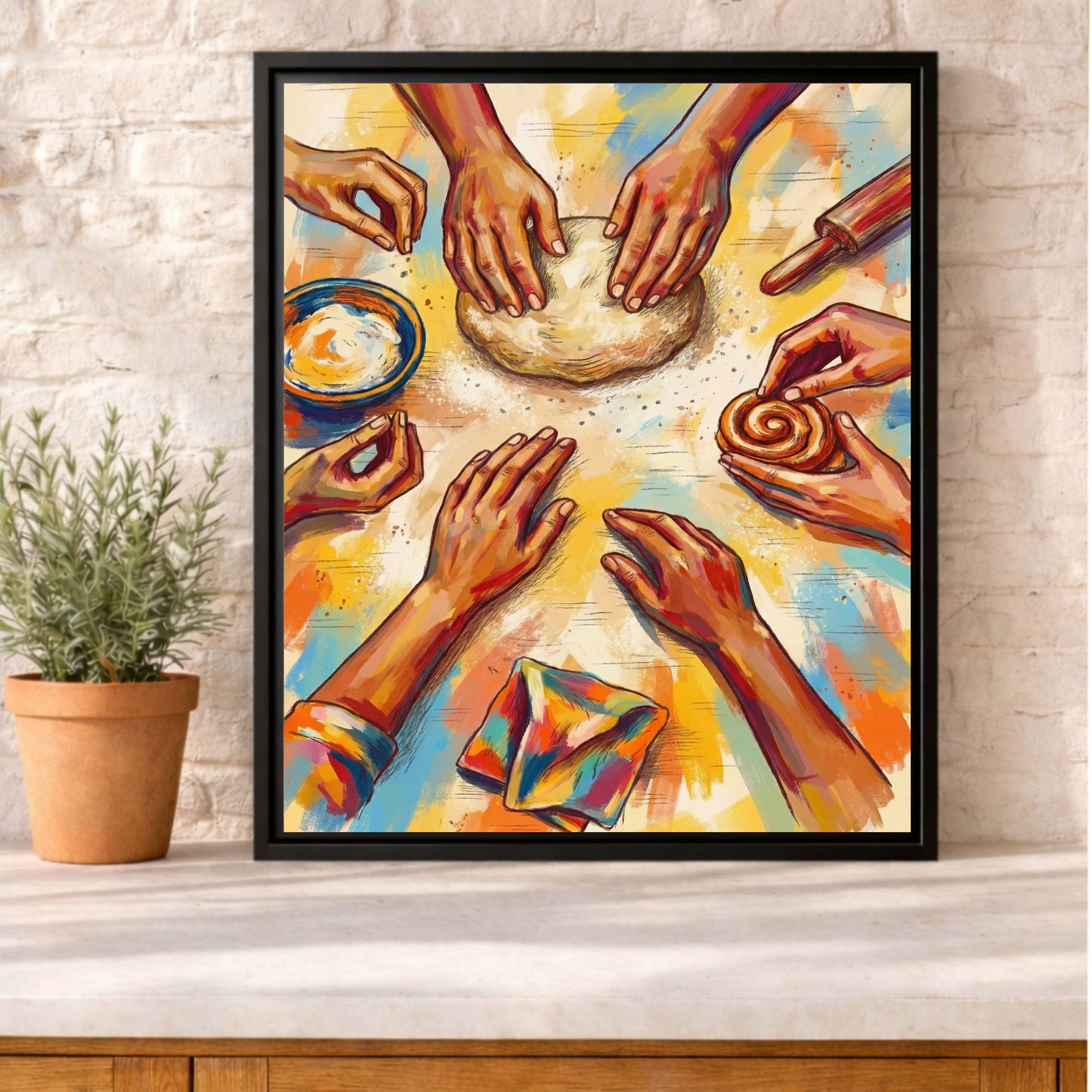 The Home Bakers’ Circle In Color Framed Kitchen Wall Art Canvas