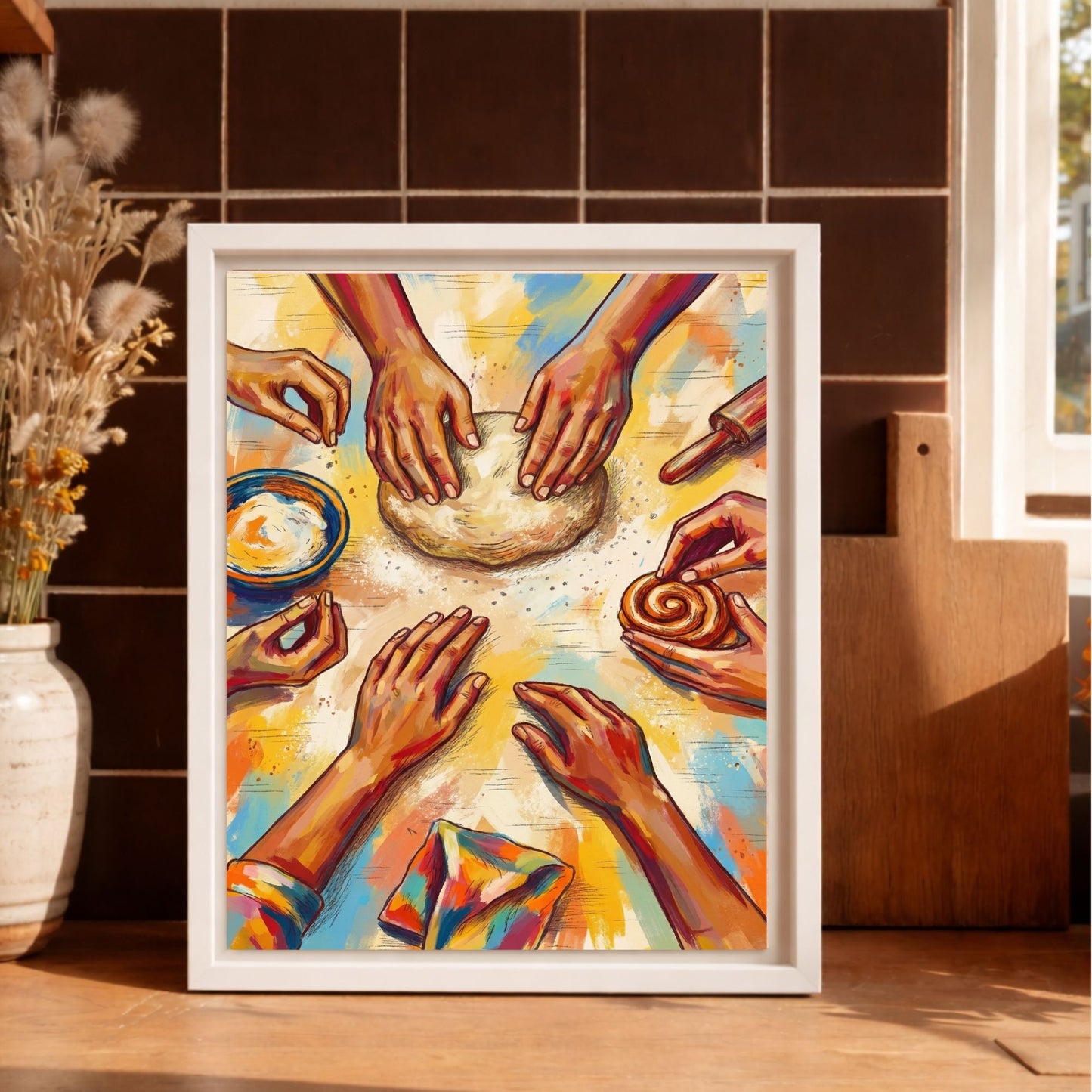 The Home Bakers’ Circle In Color Framed Kitchen Wall Art Canvas