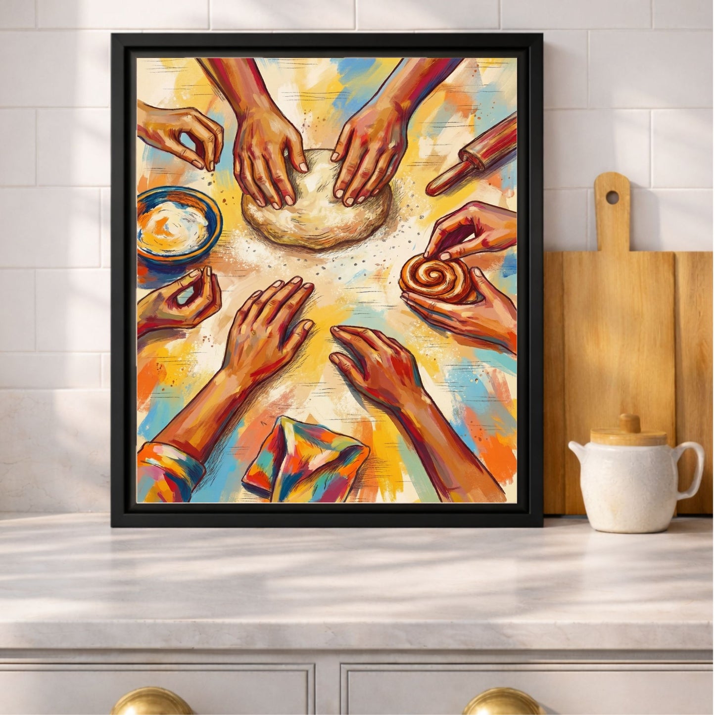 The Home Bakers’ Circle In Color Framed Kitchen Wall Art Canvas