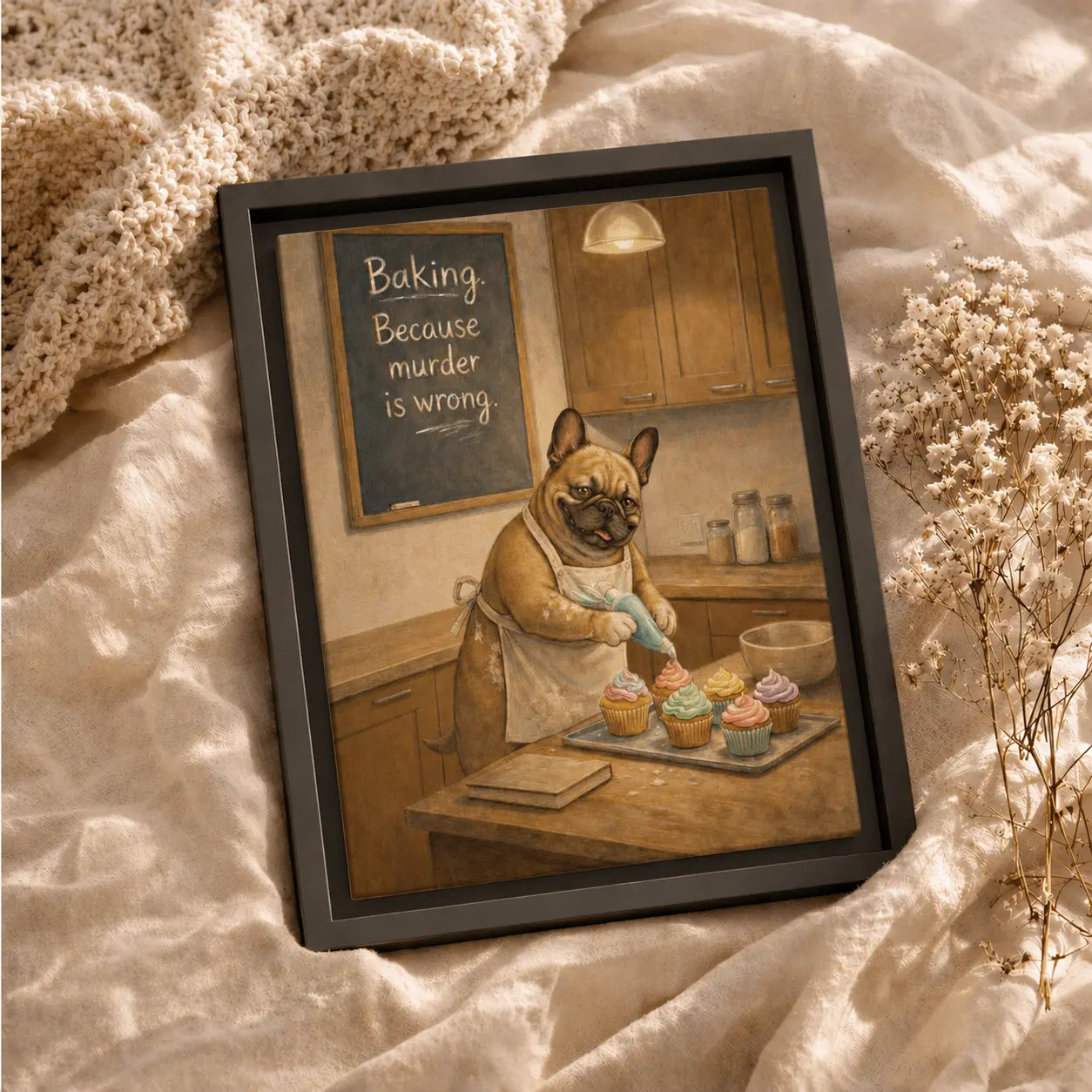 Baking Because Murder Is Wrong | Dog Lover Framed Kitchen Wall Art