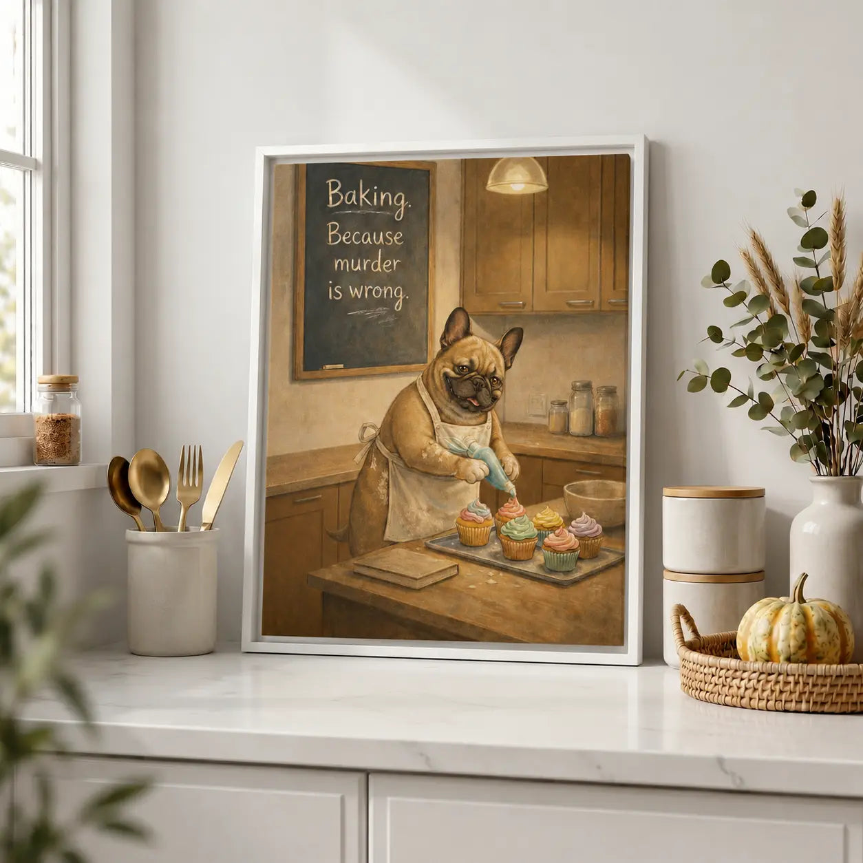 Baking Because Murder Is Wrong | Dog Lover Framed Kitchen Wall Art