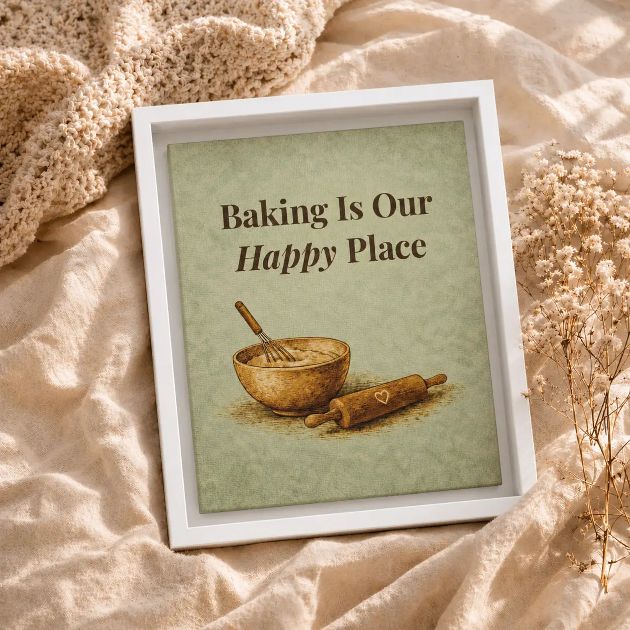 Baking Is Our Happy Place | Framed Kitchen Wall Art Canvas
