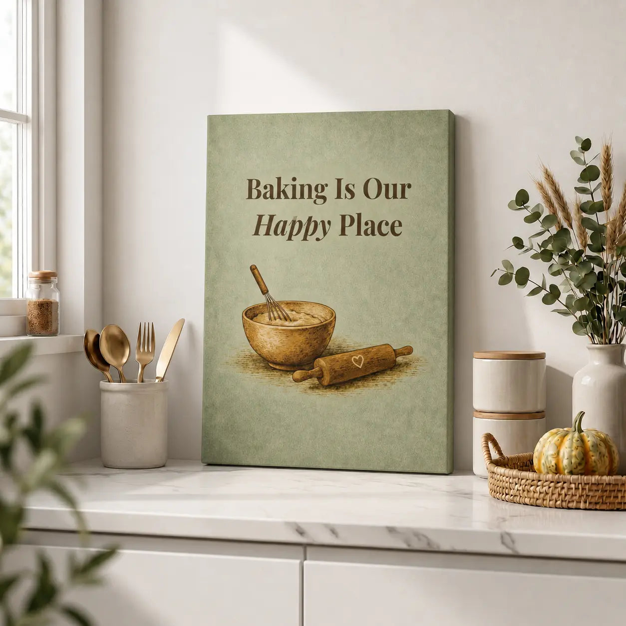 Baking Is Our Happy Place | Kitchen Wall Art Canvas