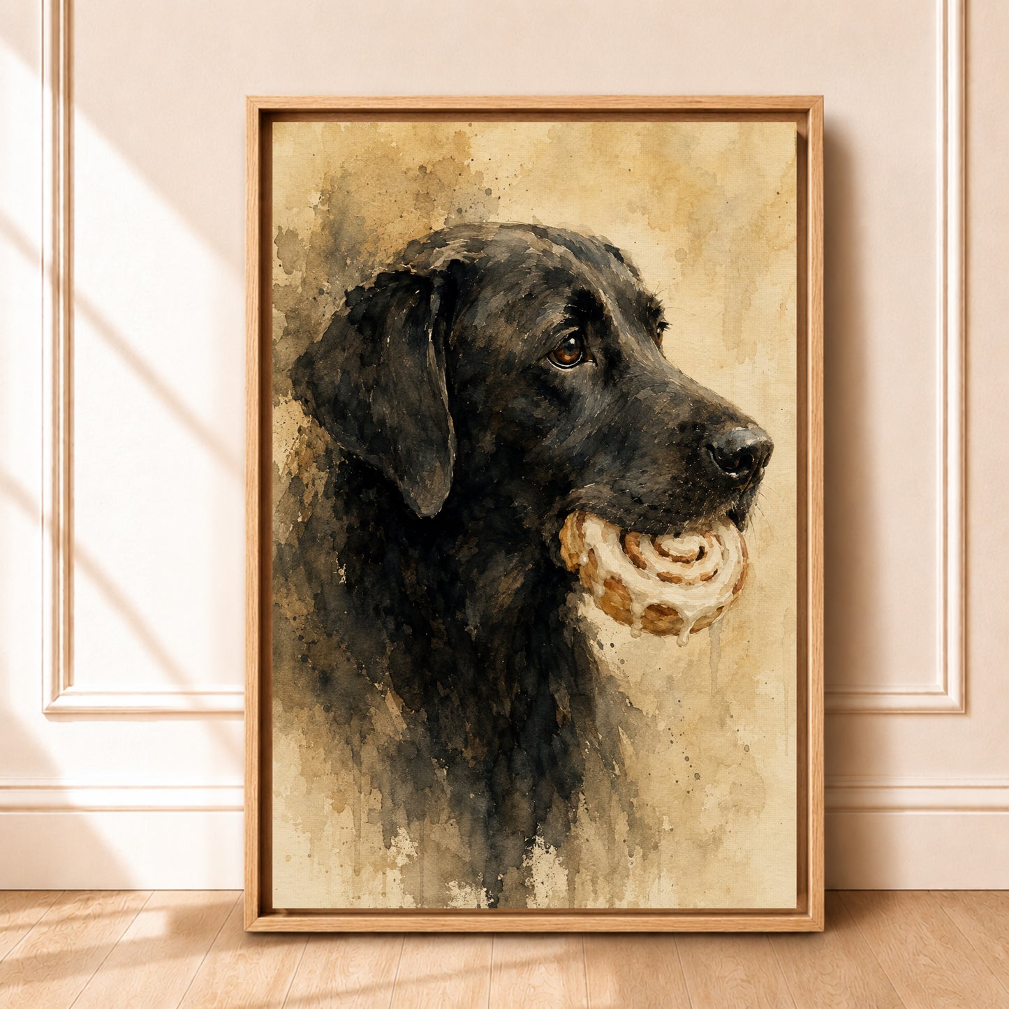 Black Lab Art on Canvas |Framed Dog Portrait | Neutral Wall Decor