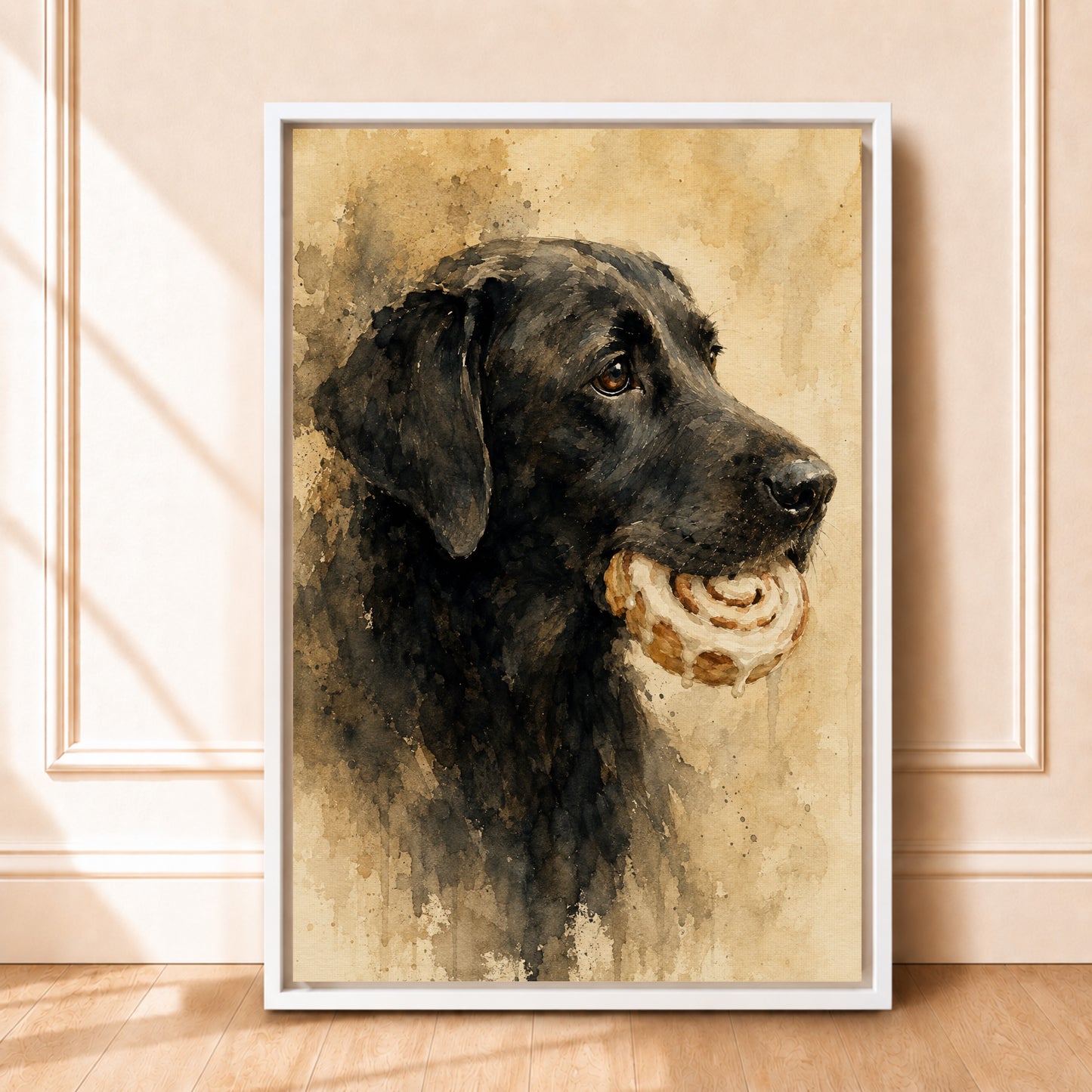Black Lab Art on Canvas |Framed Dog Portrait | Neutral Wall Decor