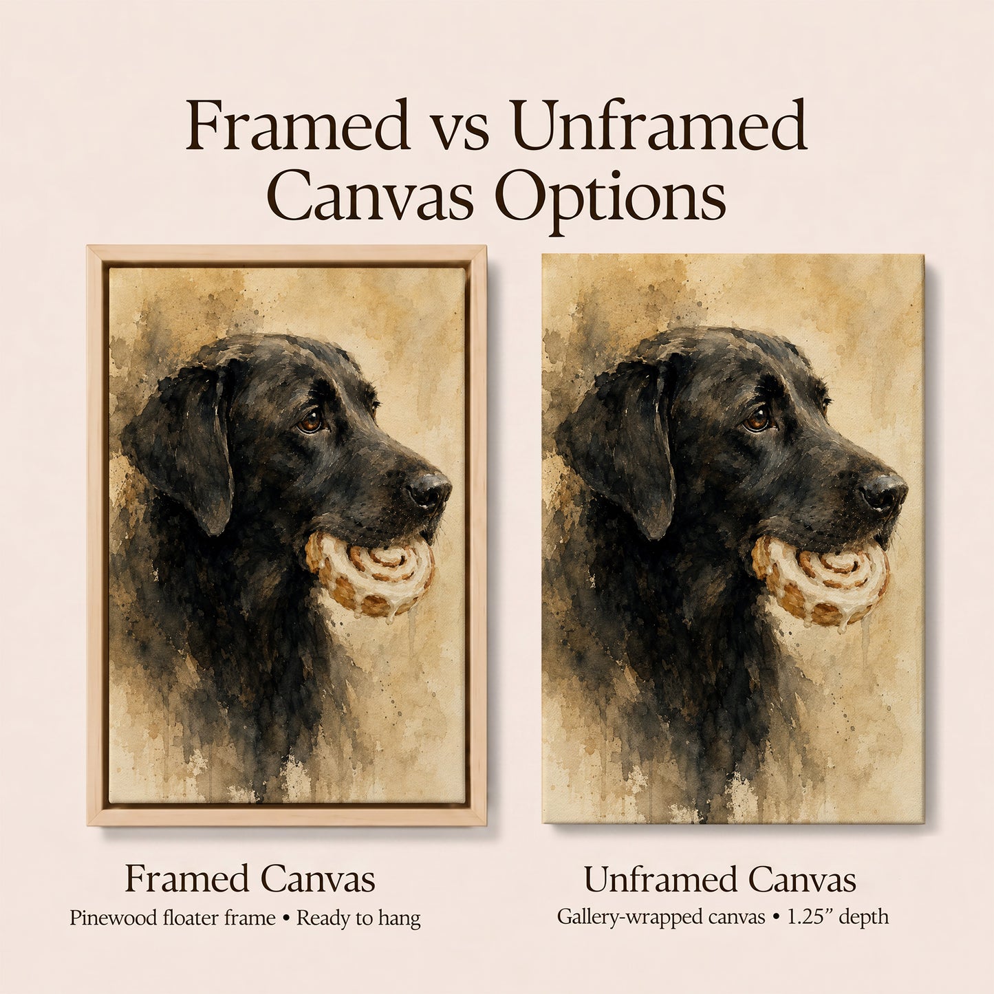 Black Lab Art on Canvas |Framed Dog Portrait | Neutral Wall Decor