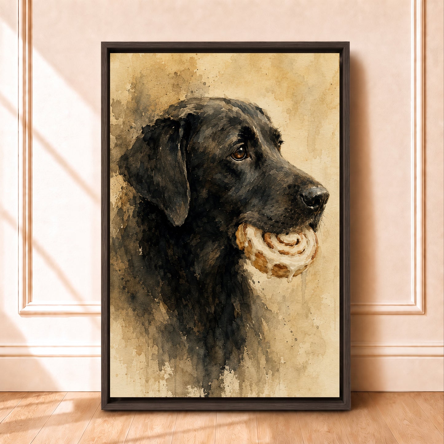 Black Lab Art on Canvas |Framed Dog Portrait | Neutral Wall Decor