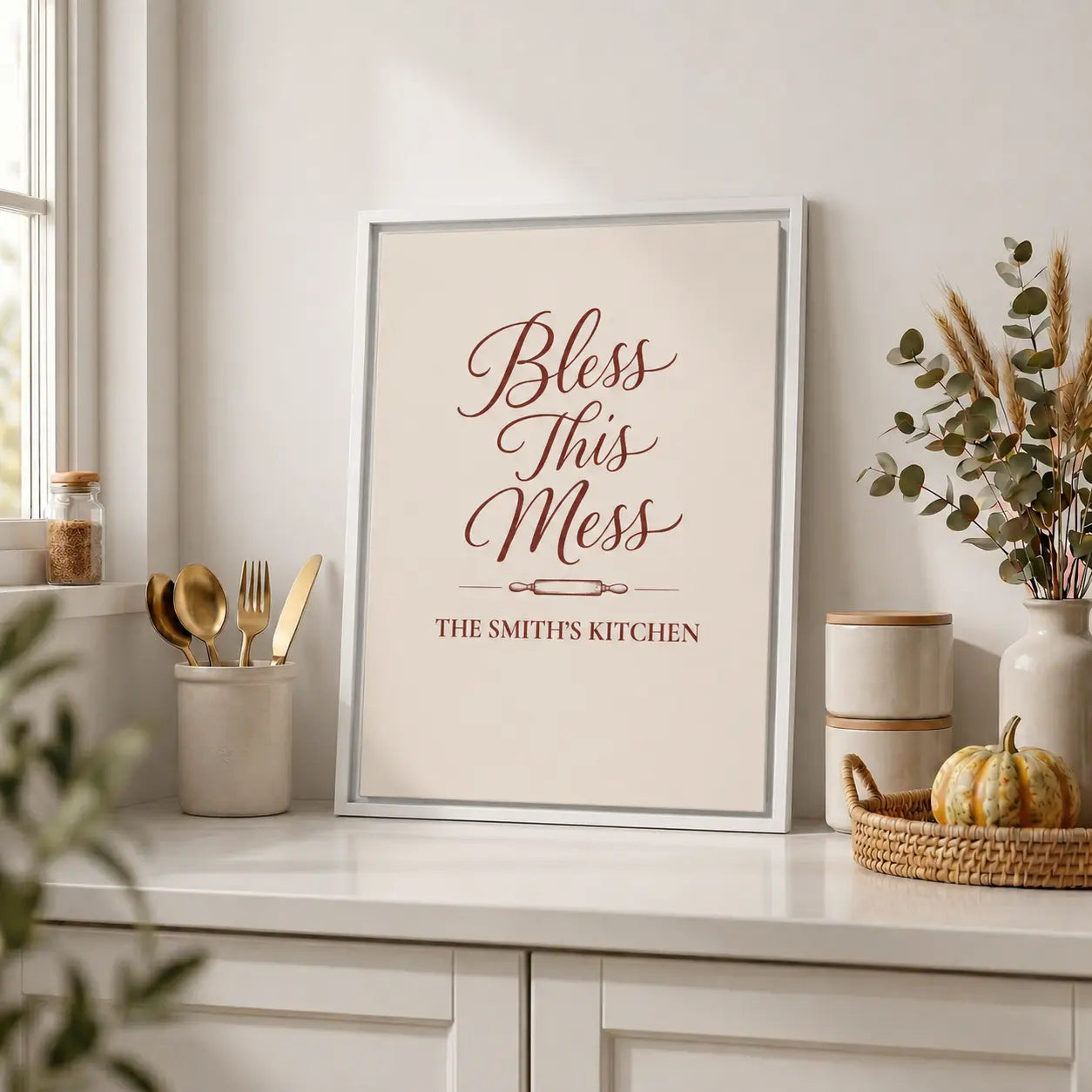Bless This Mess | Personalized Framed Kitchen Wall Art Canvas