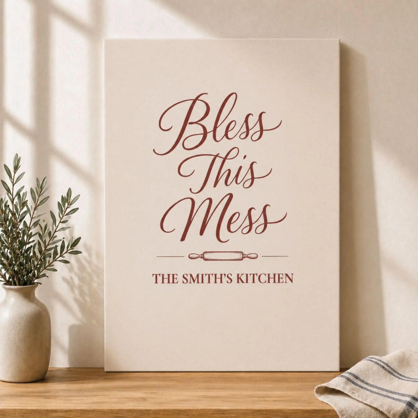 Bless This Mess | Personalized Kitchen Wall Art Canvas