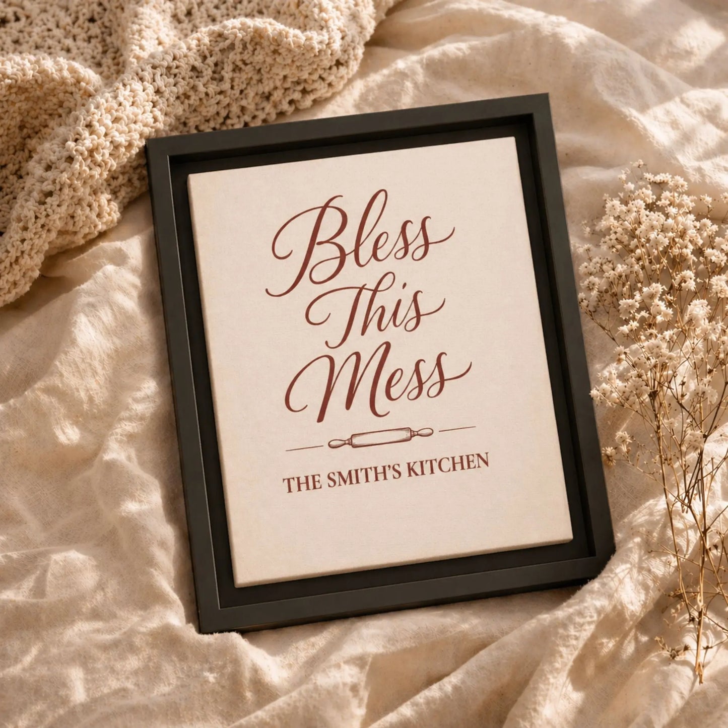 Bless This Mess | Personalized Framed Kitchen Wall Art Canvas