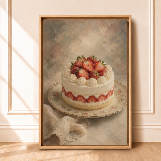 Framed Strawberry Cake Wall Art Canvas