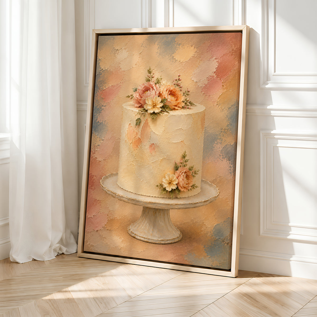 Cake Wall Art | Vintage Floral Painting | Framed Kitchen Canvas