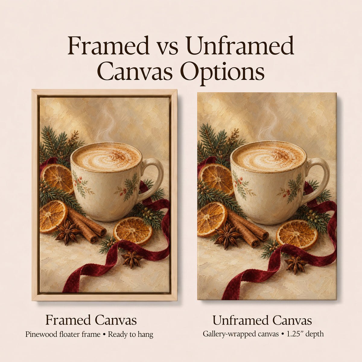 Framed Christmas Wall Art Canvas | Cozy Coffee-Themed Holiday Decor