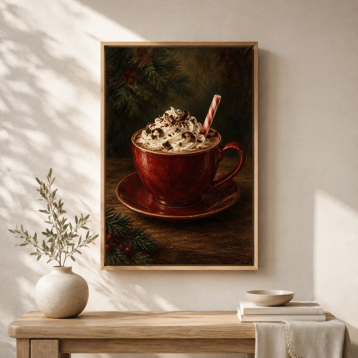 Framed Christmas Wall Art Canvas | Cozy Hot Cocoa Kitchen Decor