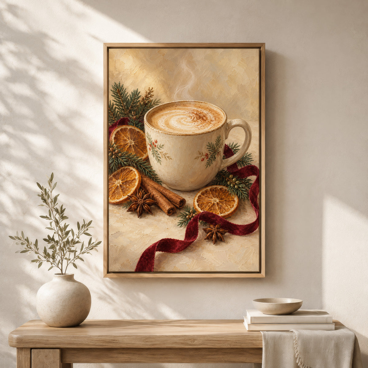 Framed Christmas Wall Art Canvas | Cozy Coffee-Themed Holiday Decor