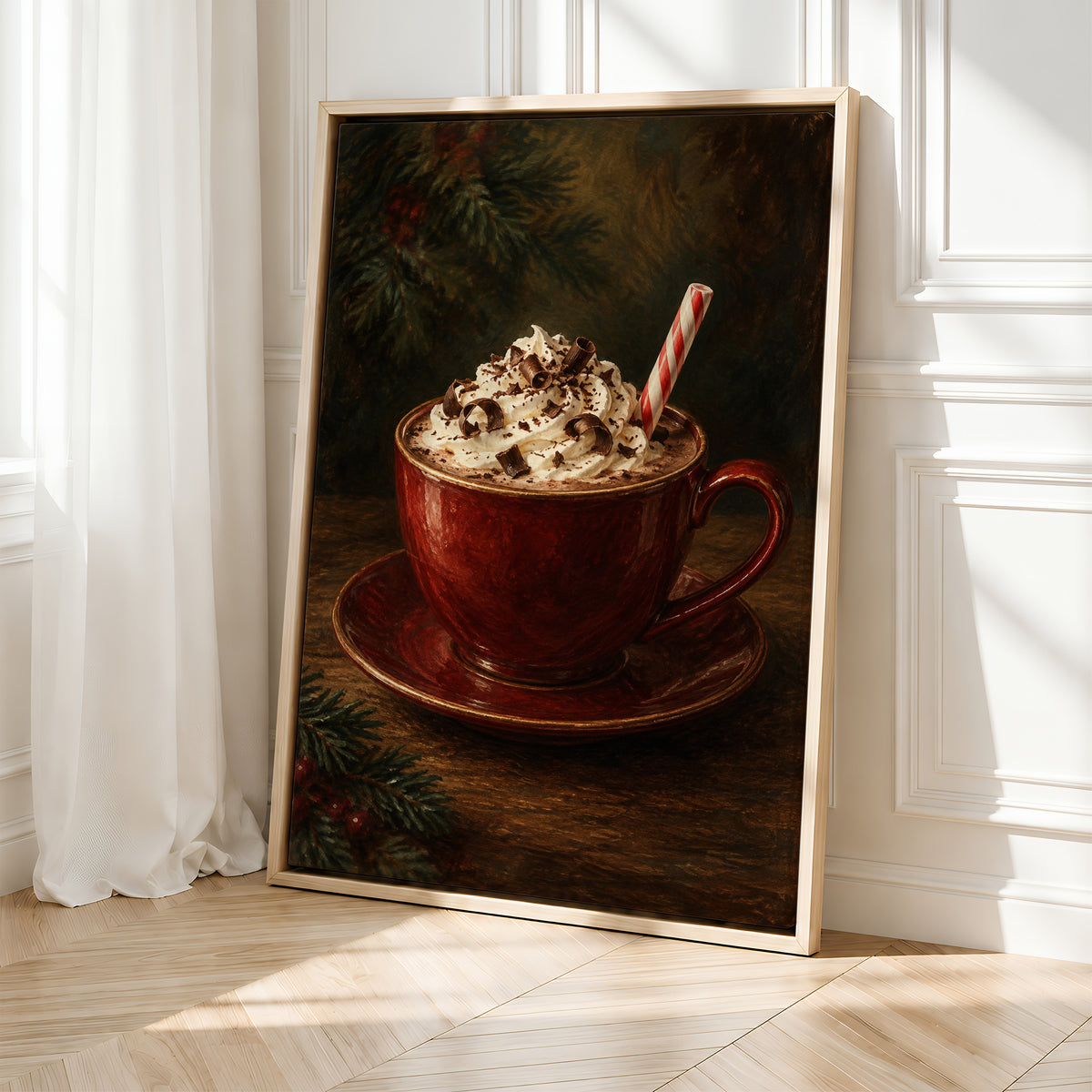 Framed Christmas Wall Art Canvas | Cozy Hot Cocoa Kitchen Decor